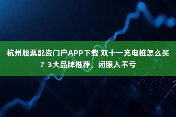 杭州股票配资门户APP下载 双十一充电桩怎么买？3大品牌推荐，闭眼入不亏