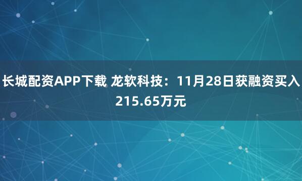 长城配资APP下载 龙软科技：11月28日获融资买入215.65万元