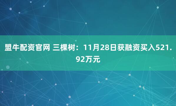 盟牛配资官网 三棵树：11月28日获融资买入521.92万元