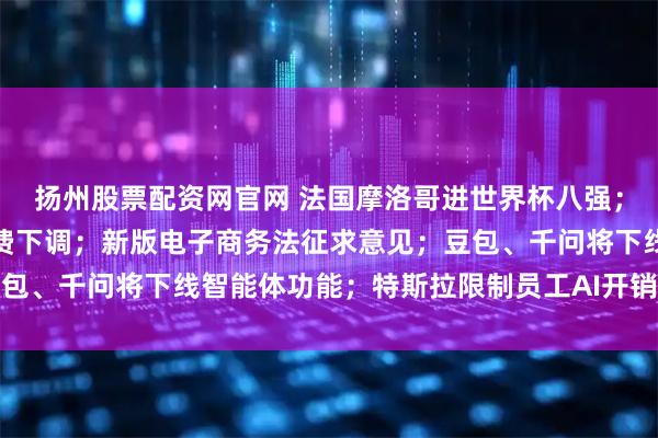 扬州股票配资网官网 法国摩洛哥进世界杯八强；今起国内航线燃油附加费下调；新版电子商务法征求意见；豆包、千问将下线智能体功能；特斯拉限制员工AI开销丨每经早参